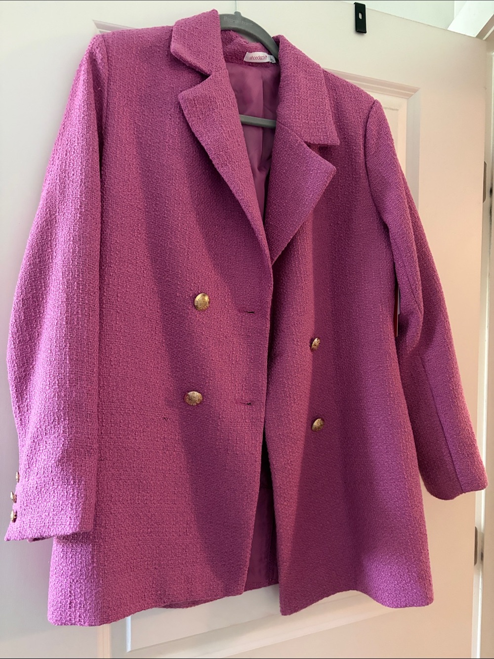 Shoe Dazzle Pink Double-Breasted Bouclé Blazer Jacket